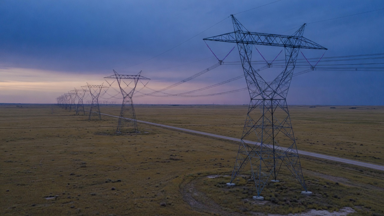 Transmission corridor at blue hour